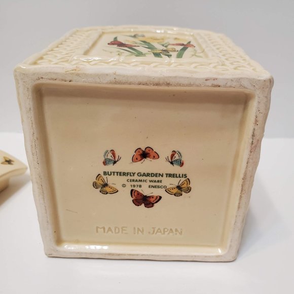 Vintage Enesco BUTTERFLY GARDEN TRELLIS Canister / Jar, Retro Cottagecore Decor - Picture 7 of 10